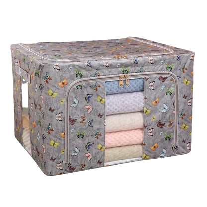 Cutie Depozitare, Klevo, 66L, din Material Textil, 50 x 40 x 33 cm, pentru Haine si Lenjerii, Model Fluturasi, Gri Inchis