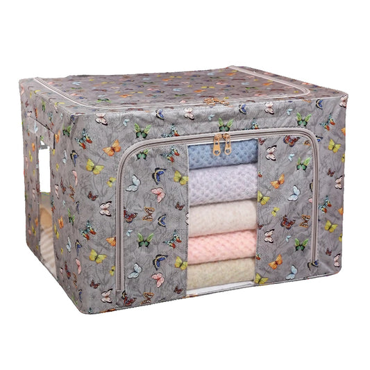 Cutie Depozitare, Klevo, 66L, din Material Textil, 50 x 40 x 33 cm, pentru Haine si Lenjerii, Model Fluturasi, Gri Inchis