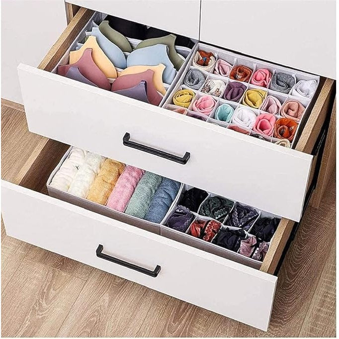 Cutie De Depozitare, Klevo, Pentru Lenjerie, Sosete Si Sutiene, Material Textil, 24 Compartimente, 32 x 32 x 10 cm, Culoare Gri