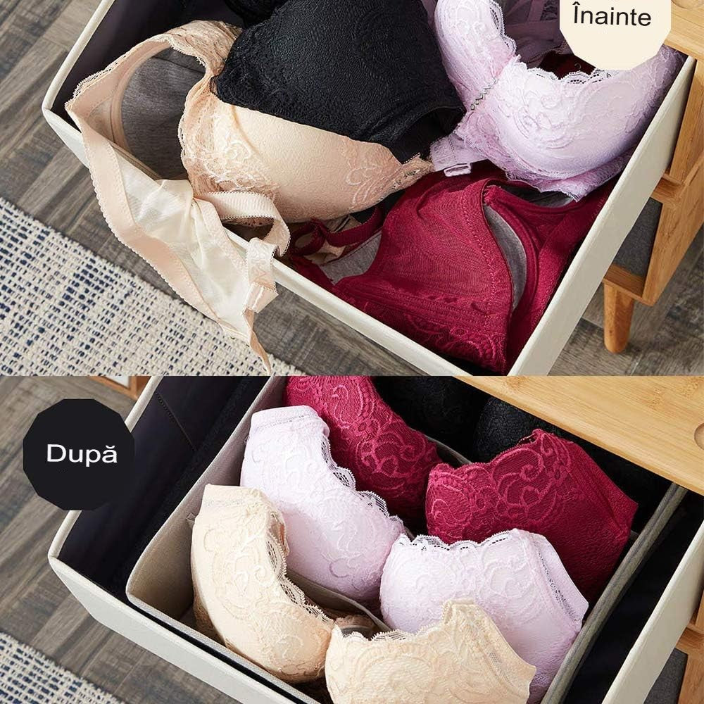 Cutie De Depozitare, Klevo, Pentru Lenjerie, Sosete Si Sutiene, Material Textil, 6 Compartimente, 32 x 16 x 10 cm, Culoare Gri