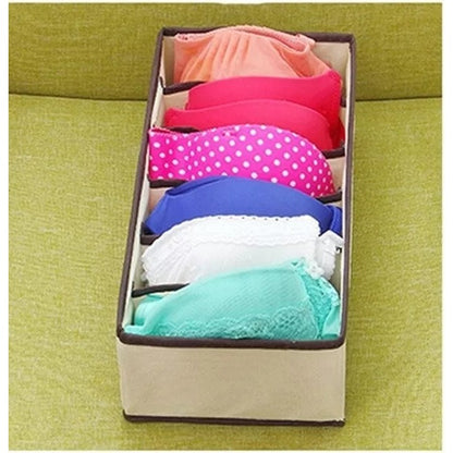 Cutie De Depozitare, Klevo, Pentru Lenjerie, Sosete Si Sutiene, Material Textil, 6 Compartimente, 32 x 16 x 10 cm, Culoare Bej