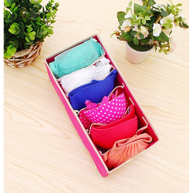 Cutie De Depozitare, Klevo, Pentru Lenjerie, Sosete Si Sutiene, Material Textil, 6 Compartimente, 32 x 16 x 10 cm, Culoare Roz