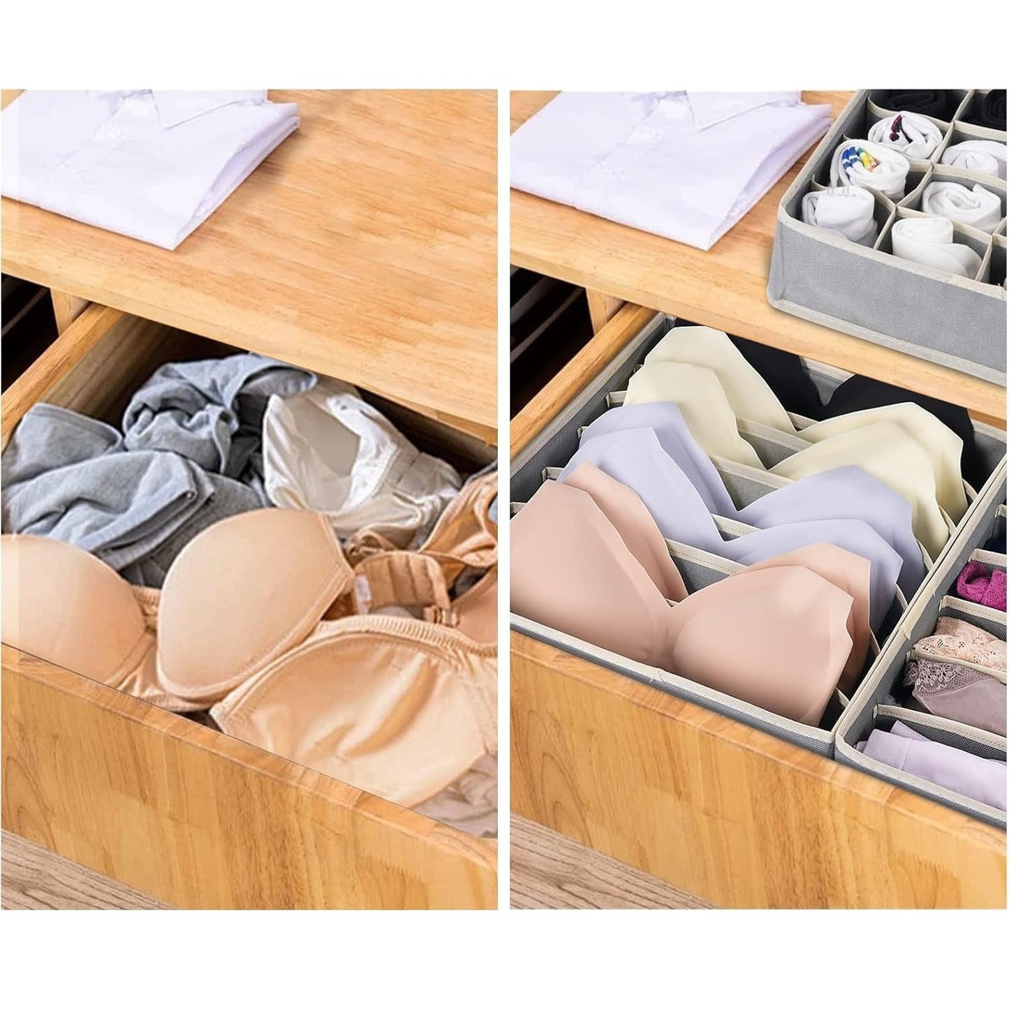 Cutie De Depozitare, Klevo, Pentru Lenjerie, Sosete Si Sutiene, Material Textil, 7 Compartimente, 32 x 32 x 10 cm, Culoare Gri