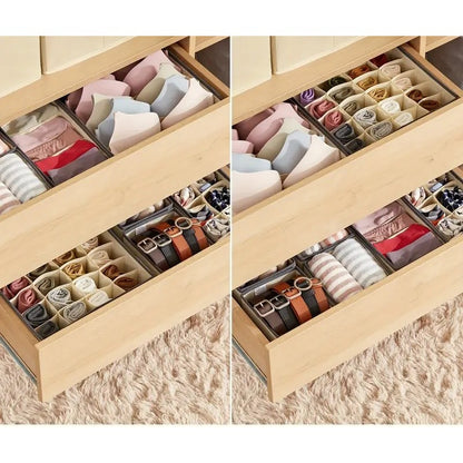 Cutie De Depozitare, Klevo, Pentru Lenjerie, Sosete Si Sutiene, Material Textil, 7 Compartimente, 32 x 32 x 10 cm, Culoare Bej