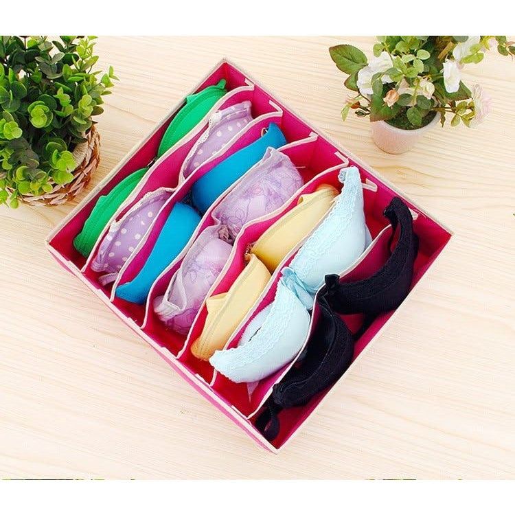 Cutie De Depozitare, Klevo, Pentru Lenjerie, Sosete Si Sutiene, Material Textil, 7 Compartimente, 32 x 32 x 10 cm, Culoare Roz