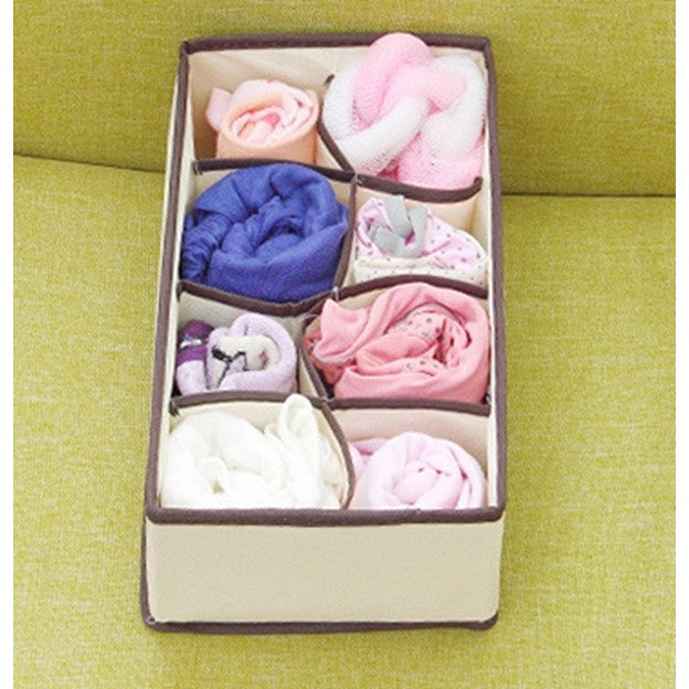 Cutie De Depozitare, Klevo, Pentru Lenjerie, Sosete Si Sutiene, Material Textil, 8 Compartimente, 32 x 16 x 10 cm, Culoare Bej