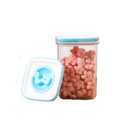 Cutie de Depozitare pentru Bucatarie, Klevo, 1.3L, din ABS+PET+Silicon, Capac Alb/Albastru, 11.5 x 15 x 8 cm, Transparent