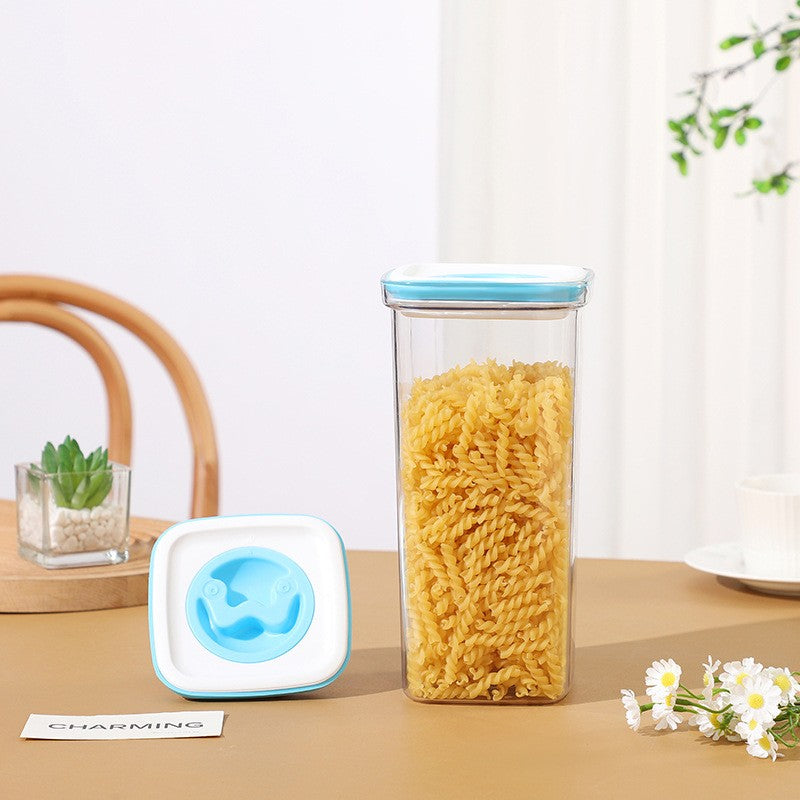 Cutie de Depozitare pentru Bucatarie, Klevo, 2L, din ABS+PET+Silicon, Capac Alb/Albastru, 11.5 x 23 x 8 cm, Transparent