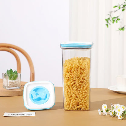 Cutie de Depozitare pentru Bucatarie, Klevo, 2L, din ABS+PET+Silicon, Capac Alb/Albastru, 11.5 x 23 x 8 cm, Transparent