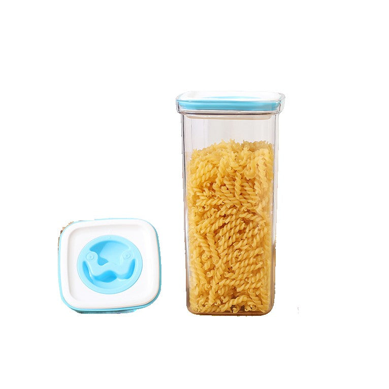 Cutie de Depozitare pentru Bucatarie, Klevo, 2L, din ABS+PET+Silicon, Capac Alb/Albastru, 11.5 x 23 x 8 cm, Transparent