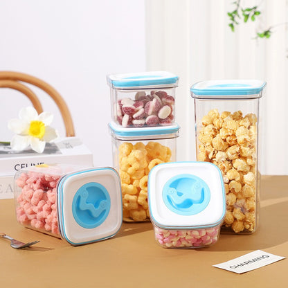 Cutie de Depozitare pentru Bucatarie, Klevo, 600 ml, din ABS+PET+Silicon, Capac Alb/Albastru, 11.5 x 8 x 8 cm, Transparent