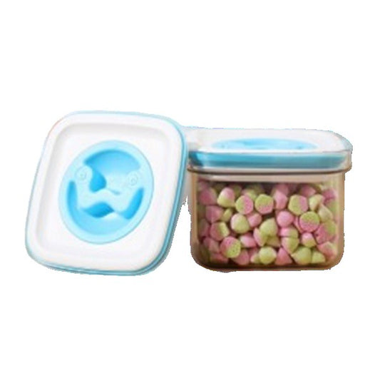 Cutie de Depozitare pentru Bucatarie, Klevo, 600 ml, din ABS+PET+Silicon, Capac Alb/Albastru, 11.5 x 8 x 8 cm, Transparent