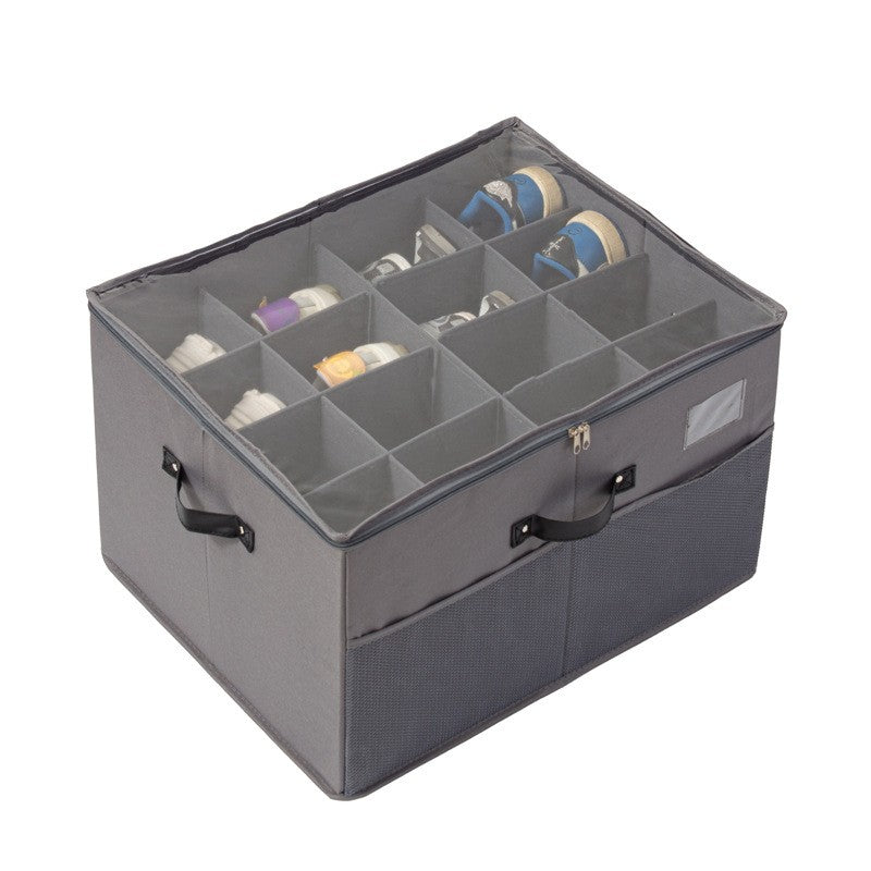 Cutie de Depozitare pentru Pantofi, Klevo, 53x42x33 cm, cu Capac Transparent si Fermoar, din Panza Oxford, Pliabila, Gri