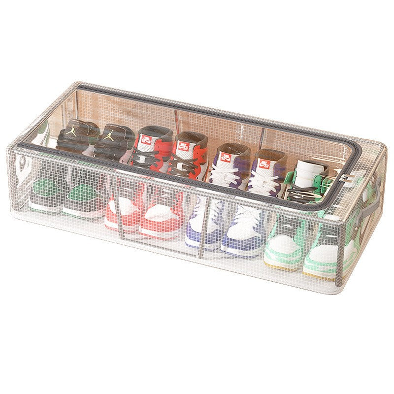 Cutie de Depozitare pentru Pantofi, Klevo, 60x30x21 cm, din Plasa PVC Impermeabila si Cadru de Otel, Pliabila, Fermoar Bidirectional, Transparenta