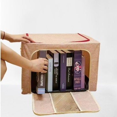 Cutie de Depozitare Pliabila, Klevo, 100 L, din Bumbac si In, 60x42x40 cm, Fereastra Frontala, 2 Usi de Acces cu Fermoar Bidirectional, Cadru Metalic, Suport Baza Stabil din Plastic, Roz Pudrat