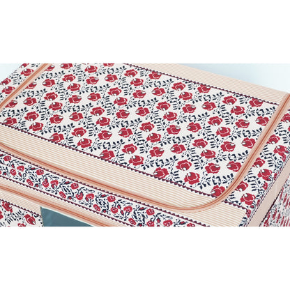 Cutie de Depozitare Pliabila, Klevo,100 L din Bumbac si In, 60X42X40 cm, Fereastra Frontala, 2 Usi de Acces cu Fermoar Bidirectional, Cadru Metalic, Suport Baza Stabil din Plastic, Motiv Traditional Model 4