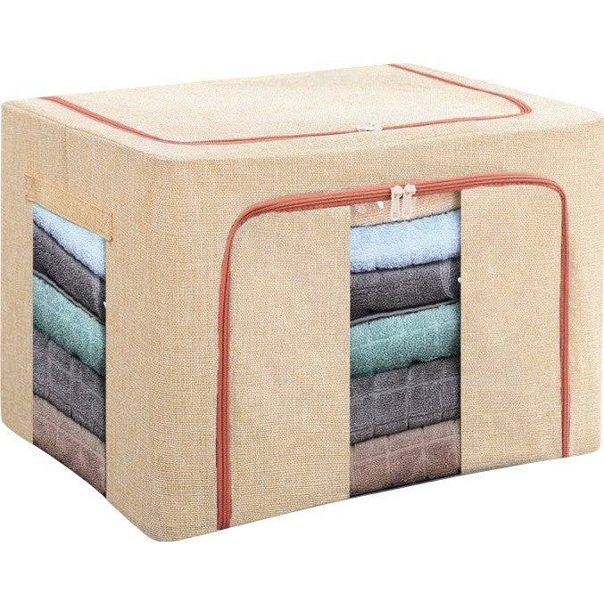 Cutie de Depozitare Pliabila, Klevo, 100 L, din Bumbac si In, 60x42x40 cm, Fereastra Frontala, 2 Usi de Acces cu Fermoar Bidirectional, Cadru Metalic, Suport Baza Stabil din Plastic, Roz Pudrat
