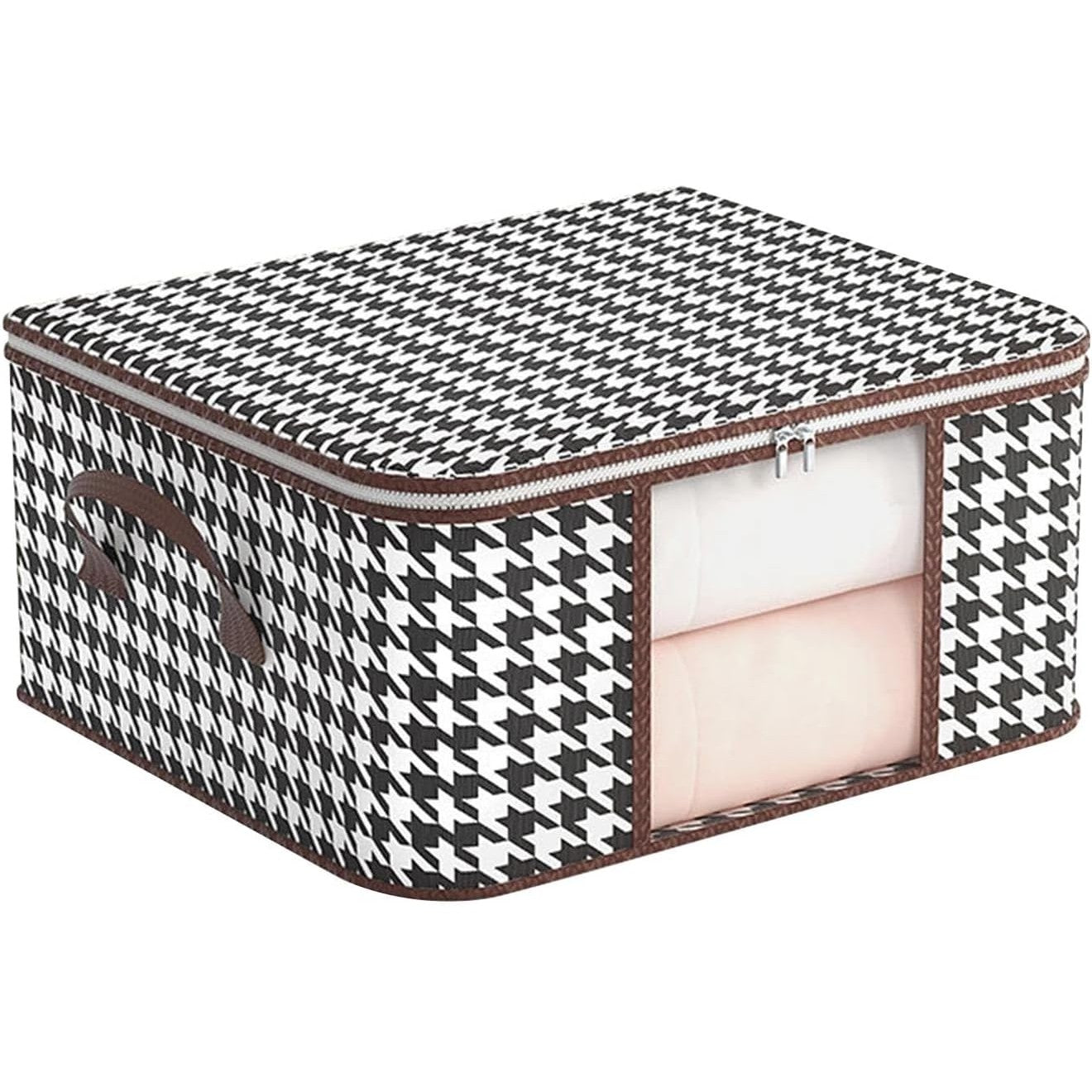 Cutie de Depozitare Pliabila, Klevo, 55x35x25 cm, 50 L, Fereastra Frontala, cu Fermoar Bidirectional, Suport Baza Stabil, Imprimeu in Carouri