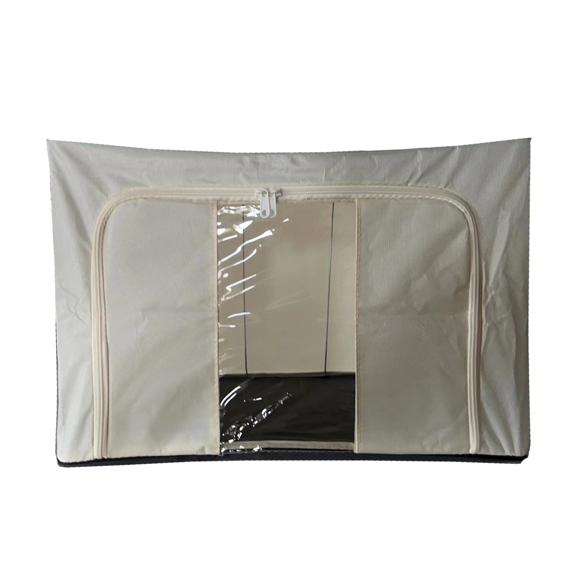Cutie de depozitare Pliabila, Klevo, Cadru Metalic, cu fermoar, 100 L, material Textil, 60 x 42 x 40 cm, suport de baza din plastic stabil, Bej