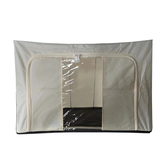 Cutie de depozitare Pliabila, Klevo, Cadru Metalic, cu fermoar, 100 L, material Textil, 60 x 42 x 40 cm, suport de baza din plastic stabil, Bej