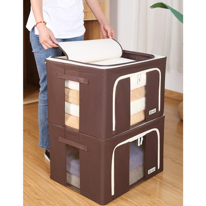 Cutie de Depozitare Pliabila, Klevo, Cu Fereastra si Fermoar Dublu, 66 L, Textil Premium, 50x40x33 cm, Cadru Metalic, Impermeabila, Maro