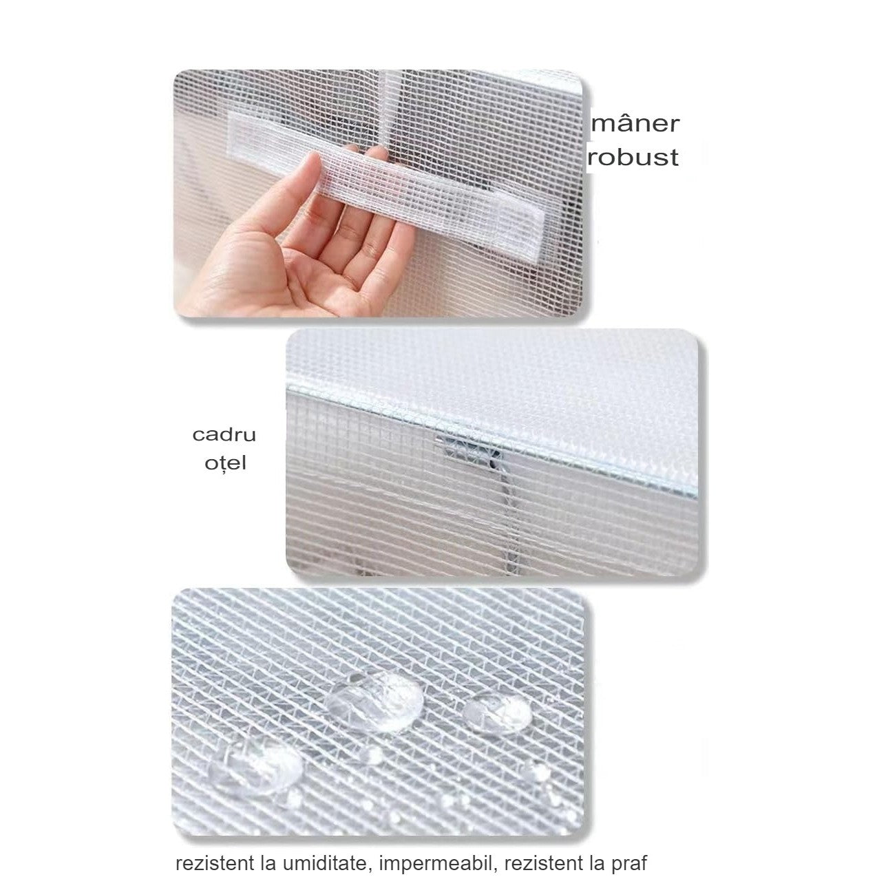 Cutie de Depozitare Pliabila, Klevo, Cu Fereastra si Fermoar Dublu Rosu, 66 L, Textil, 50x40x33 cm, Cadru Metalic, Impermeabila, Transparent