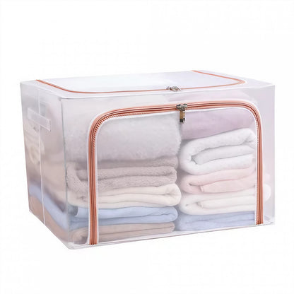 Cutie de Depozitare Pliabila, Klevo, Cu Fereastra si Fermoar Dublu Rosu, 66 L, Textil, 50x40x33 cm, Cadru Metalic, Impermeabila, Transparent