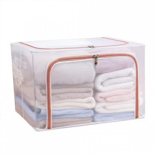 Cutie de Depozitare Pliabila, Klevo, Cu Fereastra si Fermoar Dublu Rosu, 66 L, Textil, 50x40x33 cm, Cadru Metalic, Impermeabila, Transparent