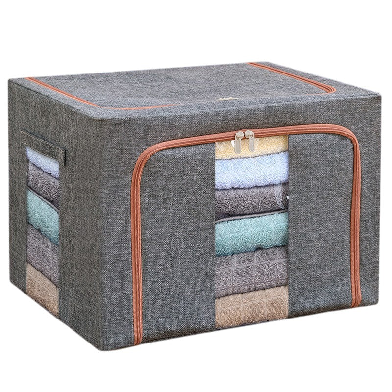 Cutie de depozitare pliabila, Klevo, Cu fermoar, 100 L, Textil, 60x42x40 cm, Cadru Metalic, Suport Baza Stabil din Plastic, Gri