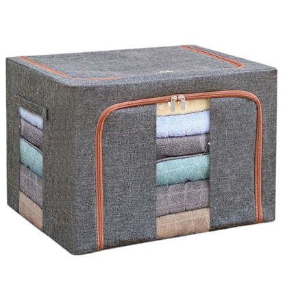 Cutie de depozitare pliabila, Klevo, Cu fermoar, 100 L, Textil, 60x42x40 cm, Cadru Metalic, Suport Baza Stabil din Plastic, Gri