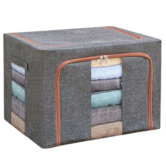Cutie de depozitare pliabila, Klevo, Cu fermoar, 100 L, Textil, 60x42x40 cm, Cadru Metalic, Suport Baza Stabil din Plastic, Gri