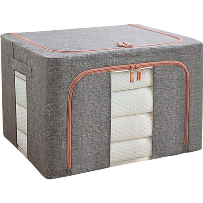 Cutie de depozitare pliabila, Klevo, Cu fermoar, 100 L, Textil, 60x42x40 cm, Cadru Metalic, Suport Baza Stabil din Plastic, Gri, Cu doua ferestre