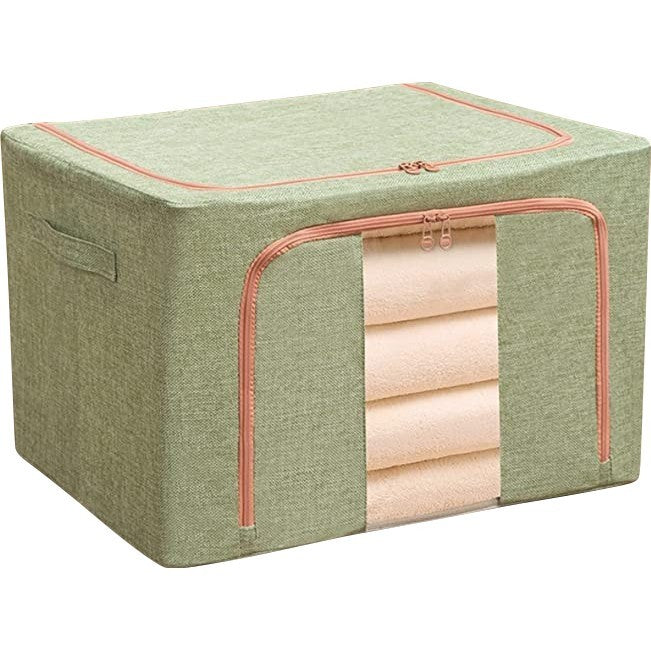 Cutie de depozitare pliabila, Klevo, Cu fermoar, 100 L, Textil, 60x42x40 cm, Cadru Metalic, Suport Baza Stabil din Plastic, Verde