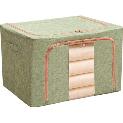 Cutie de depozitare pliabila, Klevo, Cu fermoar, 100 L, Textil, 60x42x40 cm, Cadru Metalic, Suport Baza Stabil din Plastic, Verde