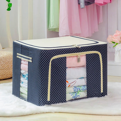 Cutie de Depozitare Pliabila, Klevo, 66 L, din Panza Oxford, 50x40x33 cm, 2 Ferestre, Frontala si Laterala, 2 Usi de Acces cu Fermoar Bidirectional