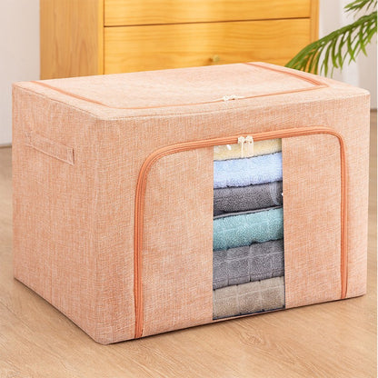 Cutie de depozitare pliabila, Klevo, Cu fermoar, 66 L, Textil, 50x40x33 cm, Cadru Metalic, Suport Baza Stabil din Plastic, Roz pudrat, model 2