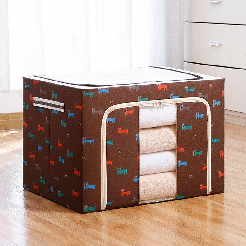 Cutie de Depozitare Pliabila, Klevo, 66 L, din Tesatura Oxford, 50x40x33 cm, Fereastra Frontala, 2 Usi de Acces cu Fermoar Bidirectional, Cadru Metalic, Suport Baza Stabil din Plastic, Imprimeu Catelusi, Maro