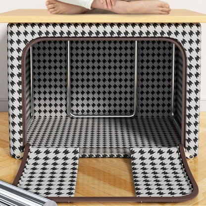 Cutie de Depozitare Pliabila, Klevo, Cu fermoar Bidirectional, 100 L, Textil, 60x42x40 cm, Cadru Metalic, o Fereastra, Suport Baza Stabil din Plastic, Design Zebra, Alb Negru