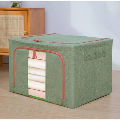 Cutie de Depozitare Pliabila, Klevo, Cu fermoar Bidirectional, 66 L, Textil, 50x40x33 cm, Cadru Metalic, o Fereastra, Suport Baza Stabil din Plastic, Verde