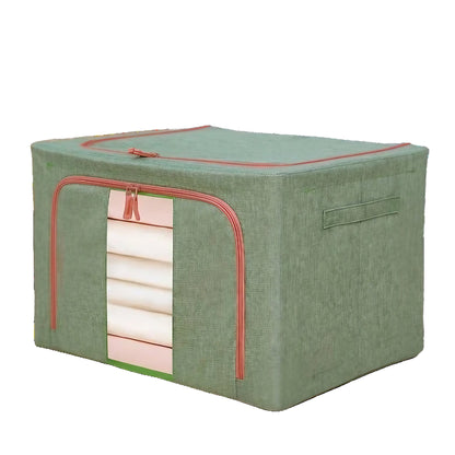Cutie de Depozitare Pliabila, Klevo, Cu fermoar Bidirectional, 66 L, Textil, 50x40x33 cm, Cadru Metalic, o Fereastra, Suport Baza Stabil din Plastic, Verde
