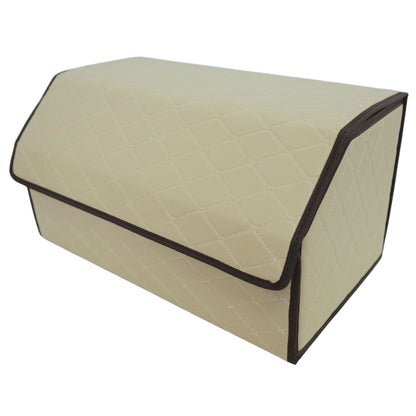 Cutie de Depozitare Auto, Klevo, Organizator Premium Portbagaj, 2 Compartimente Depozitare, Geanta Multifunctionala  din Piele Ecologica, Pliabil  si Rezistent la Uzura, Bej Deschis, 55 x 30 x 30cm