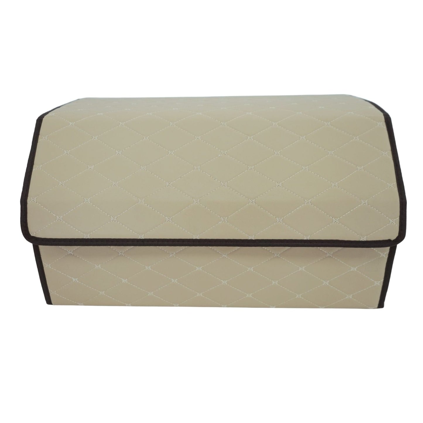 Cutie de Depozitare Auto, Klevo, Organizator Premium Portbagaj, 2 Compartimente Depozitare, Geanta Multifunctionala  din Piele Ecologica, Pliabil  si Rezistent la Uzura, Bej Deschis, 55 x 30 x 30cm