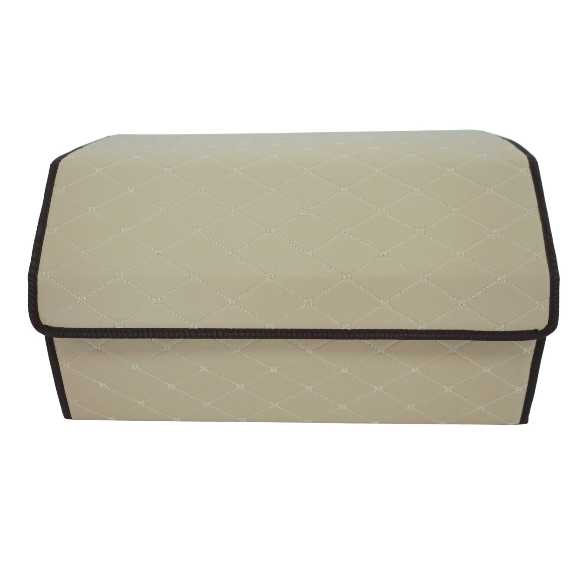Cutie de Depozitare Auto, Klevo, Organizator Premium Portbagaj, 2 Compartimente Depozitare, Geanta Multifunctionala  din Piele Ecologica, Pliabil  si Rezistent la Uzura, Bej Deschis, 55 x 30 x 30cm