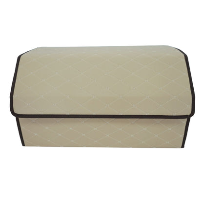 Cutie de Depozitare Auto, Klevo, Organizator Premium Portbagaj, 2 Compartimente Depozitare, Geanta Multifunctionala  din Piele Ecologica, Pliabil  si Rezistent la Uzura, Bej Deschis, 55 x 30 x 30cm