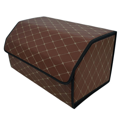Cutie de Depozitare Auto, Klevo, Organizator Premium Portbagaj, Geanta Multifunctionala  din Piele Ecologica, 2 Compartimente Depozitare, Pliabil, Rezistent la Uzura, Maro Inchis, 55 x 30 x 30cm