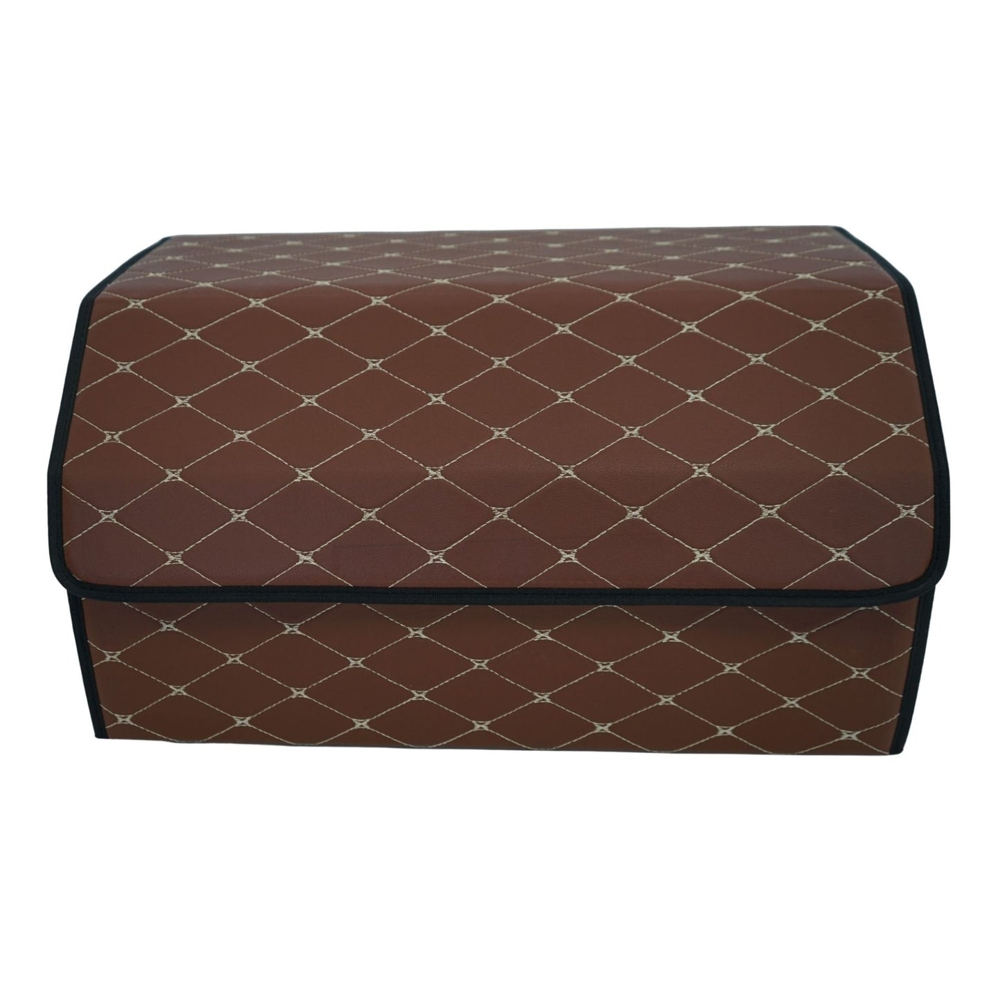 Cutie de Depozitare Auto, Klevo, Organizator Premium Portbagaj, Geanta Multifunctionala  din Piele Ecologica, 2 Compartimente Depozitare, Pliabil, Rezistent la Uzura, Maro Inchis, 55 x 30 x 30cm