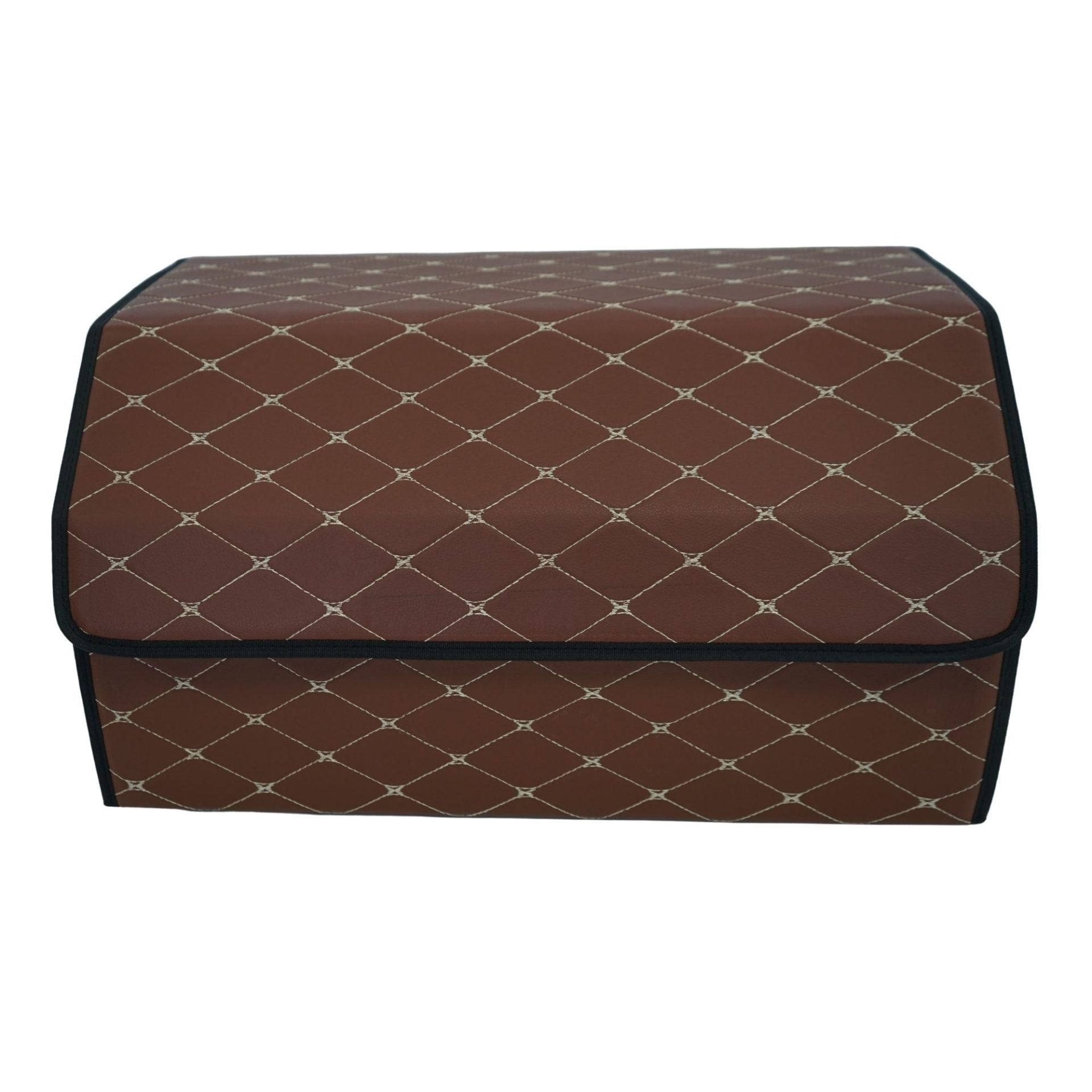 Cutie de Depozitare Auto, Klevo, Organizator Premium Portbagaj, Geanta Multifunctionala  din Piele Ecologica, 2 Compartimente Depozitare, Pliabil, Rezistent la Uzura, Maro Inchis, 55 x 30 x 30cm