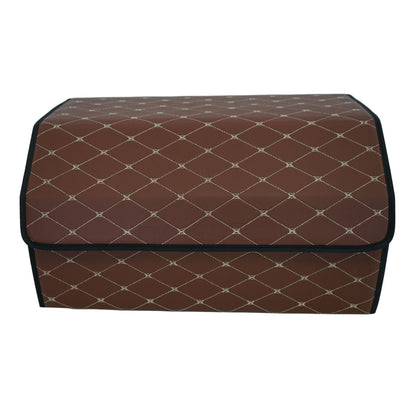 Cutie de Depozitare Auto, Klevo, Organizator Premium Portbagaj, Geanta Multifunctionala  din Piele Ecologica, 2 Compartimente Depozitare, Pliabil, Rezistent la Uzura, Maro Inchis, 55 x 30 x 30cm