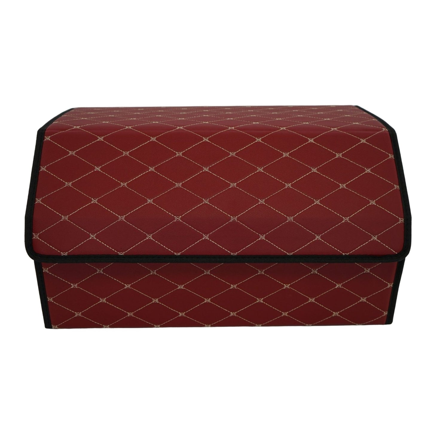Cutie de Depozitare Auto, Klevo, Organizator Premium Portbagaj, Geanta Multifunctionala  din Piele Ecologica, 2 Compartimente Depozitare, Rezistent la Uzura si Pliabil, Bordo, 55 x 30 x 30cm