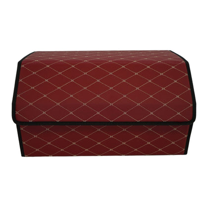 Cutie de Depozitare Auto, Klevo, Organizator Premium Portbagaj, Geanta Multifunctionala  din Piele Ecologica, 2 Compartimente Depozitare, Rezistent la Uzura si Pliabil, Bordo, 55 x 30 x 30cm